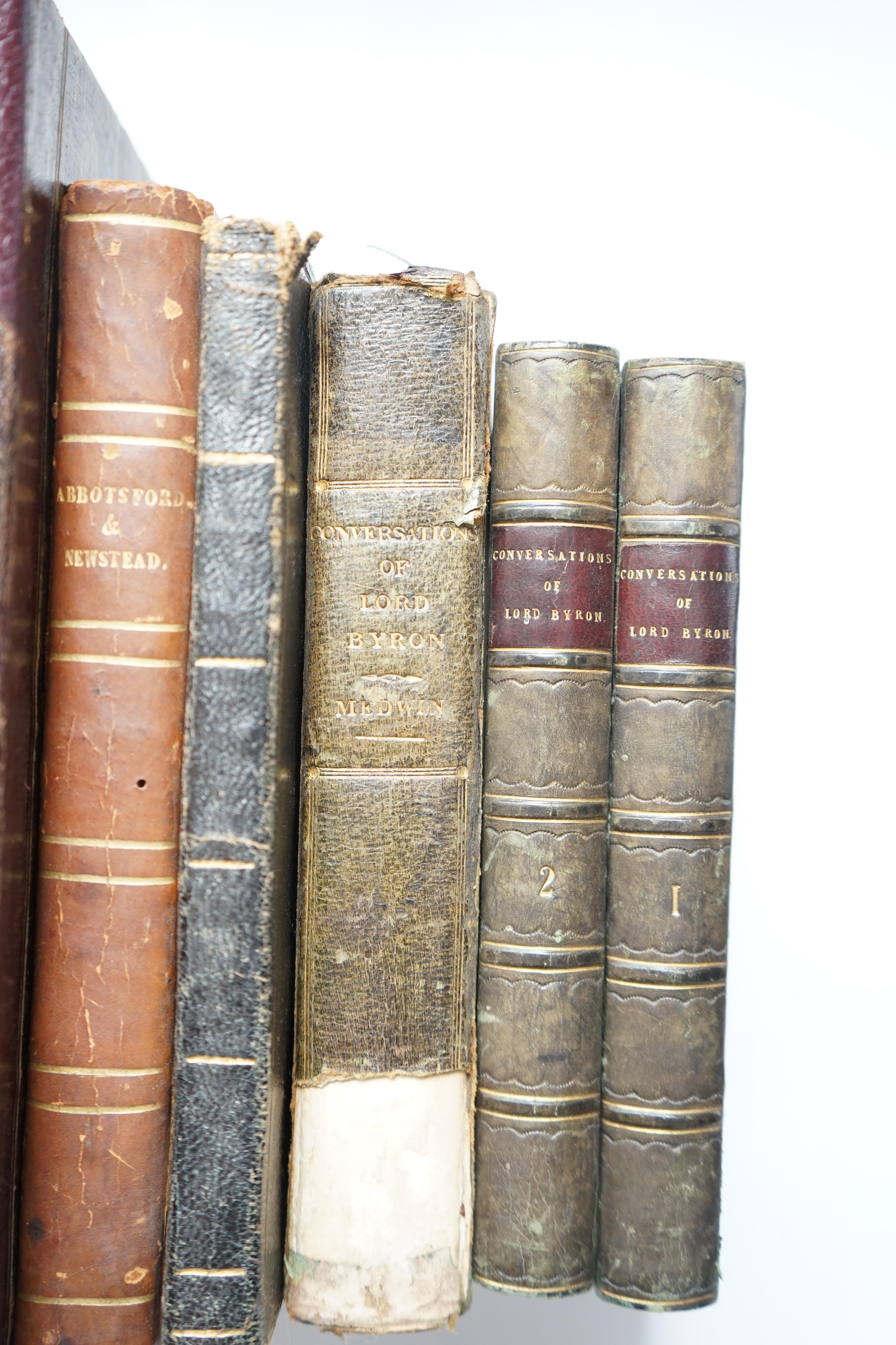 Medwin, Thomas - Conversations of Lord Byron noted During a Residence at Pisa, in the years 1821 and 1822, 2 vols, 12mo, half calf, Henry Colburn and Ruchard Bentley, London, 1830; another copy - 2 vols in 1, 8vo, half c